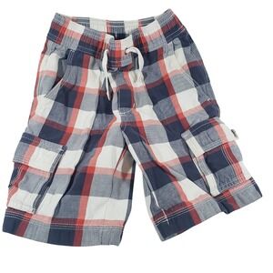 Hanna Andersson Boys Plaid Cargo Shorts Drawstring Elastic Waist Size 110 4T‎